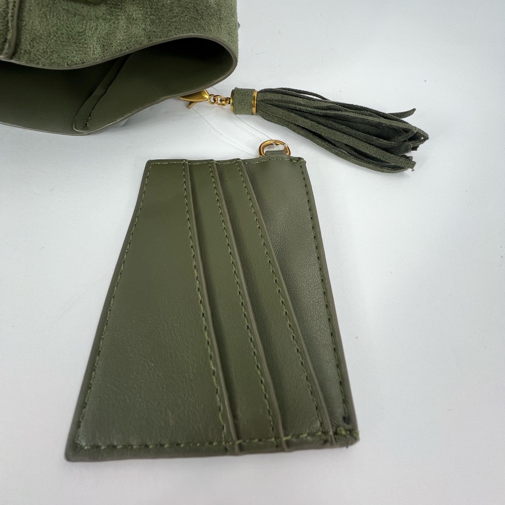 HOUSE OF HARLOW 1960 LUX TOTE, FAUX SUEDE OLIVE GREEN COLOR WITH A BACK POCKET - Picture 12 of 17